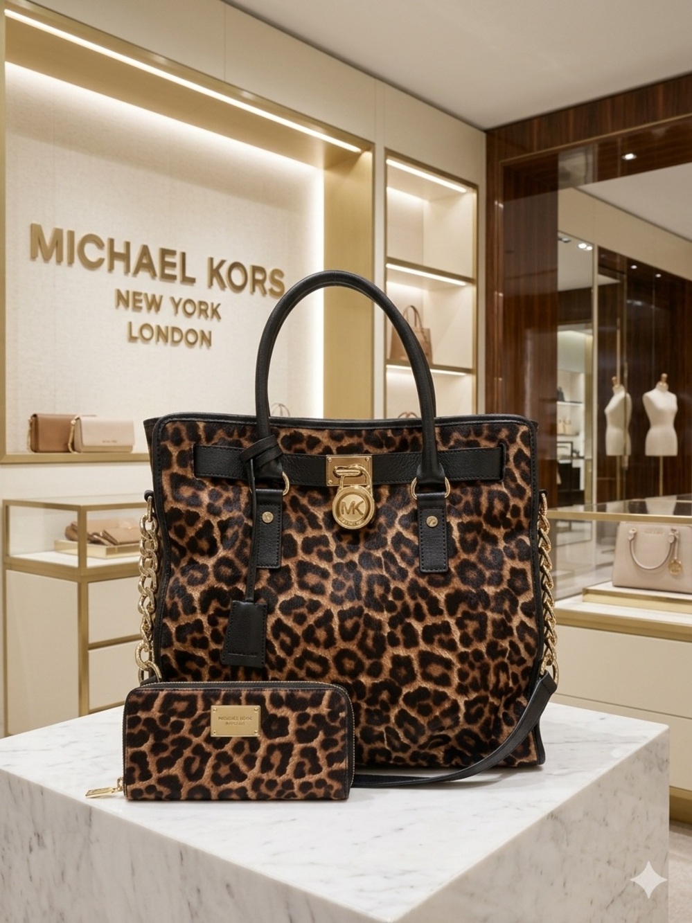 Pristine MK Hamilton Leopard Calf Hair Satchel & Matching Wallet Set Rare HTF